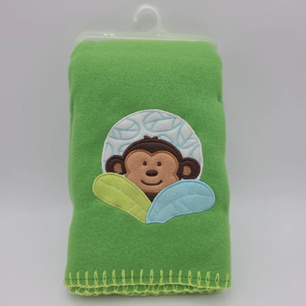 NEW! Garanimals Soft Fleece Baby Blanket Green - Monkey And Leaves